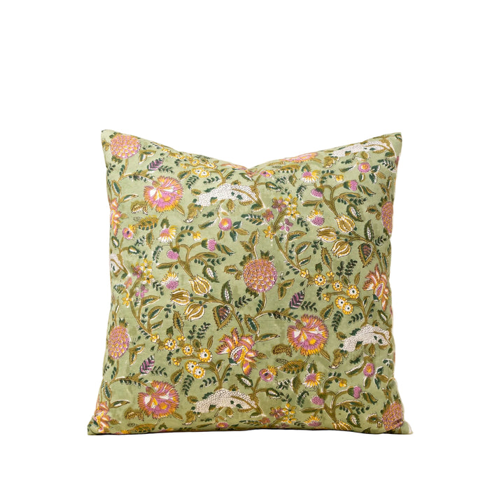 Green Block Print Pillow