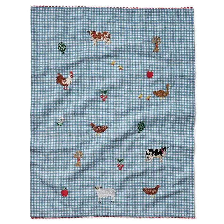 Country Farm Embroidered Tea Towel