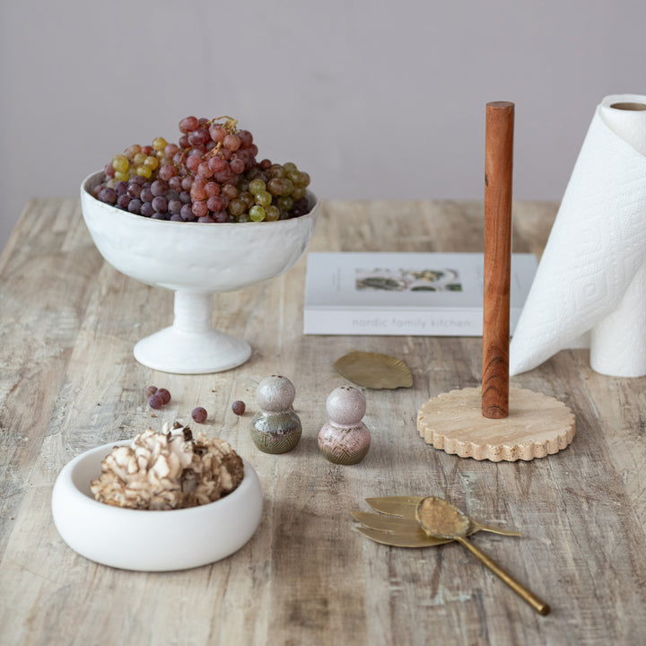 Wood & Travertine Paper Towel Holder