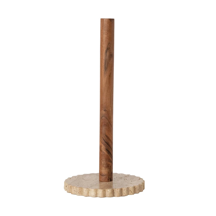 Wood & Travertine Paper Towel Holder