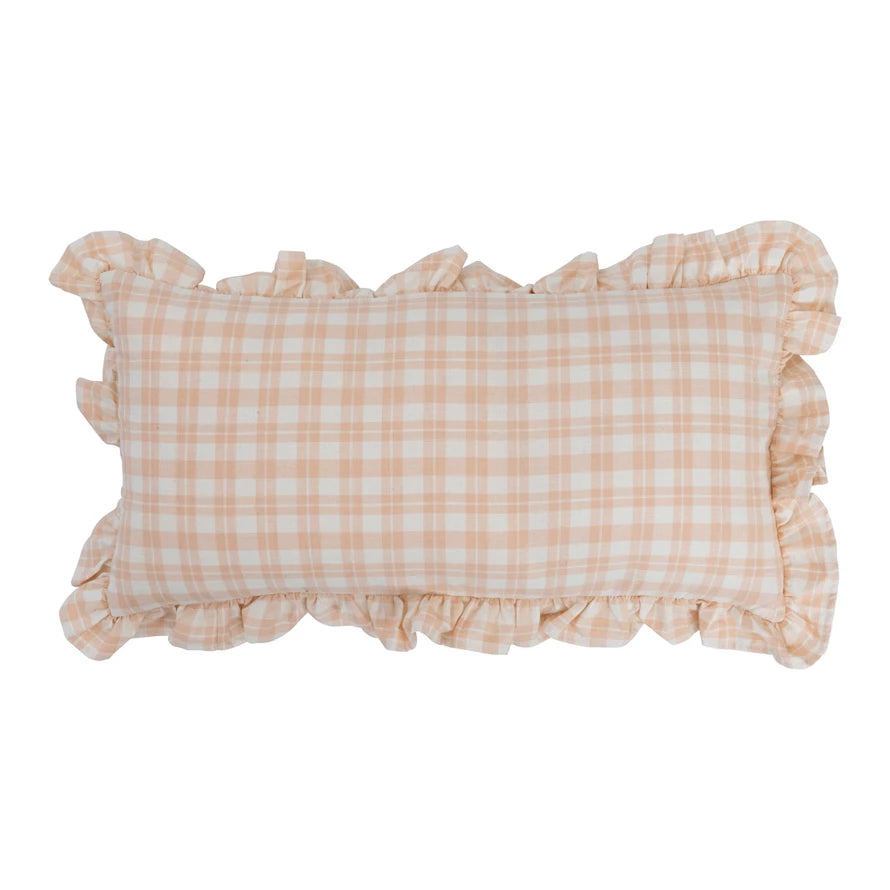Cotton Lumbar Pillow - Pink Plaid
