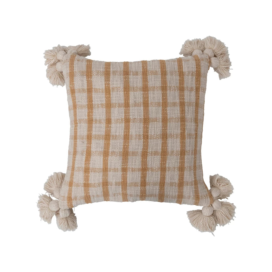 Cotton Pillow with Tassels - Yellow