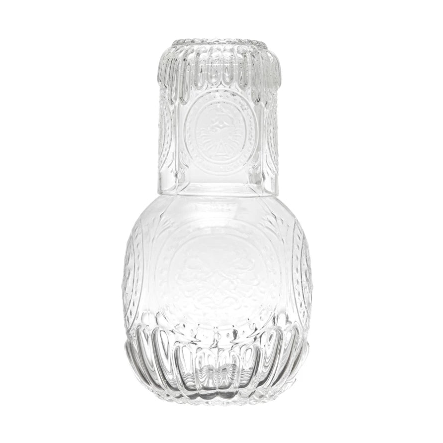 Embossed Glass Carafe & Cup Set