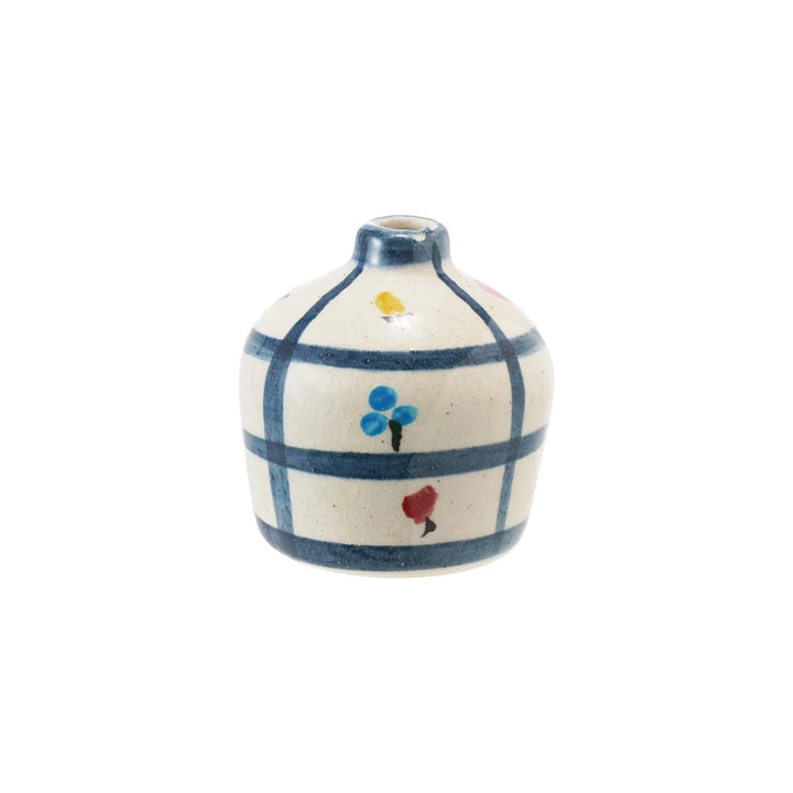 Vase w/ Grid and Floral Pattern