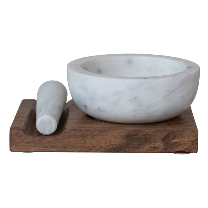 Marble Mortar & Pestle w/ Wood Base
