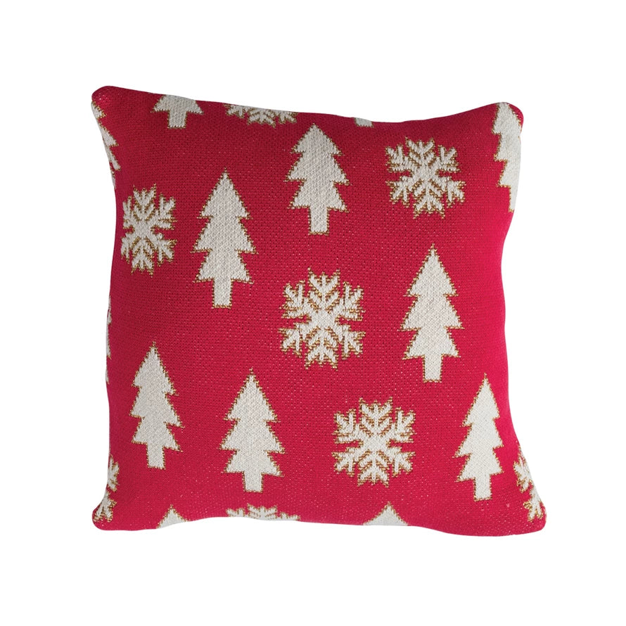 Cotton Pillow w/ Trees & Snowflakes